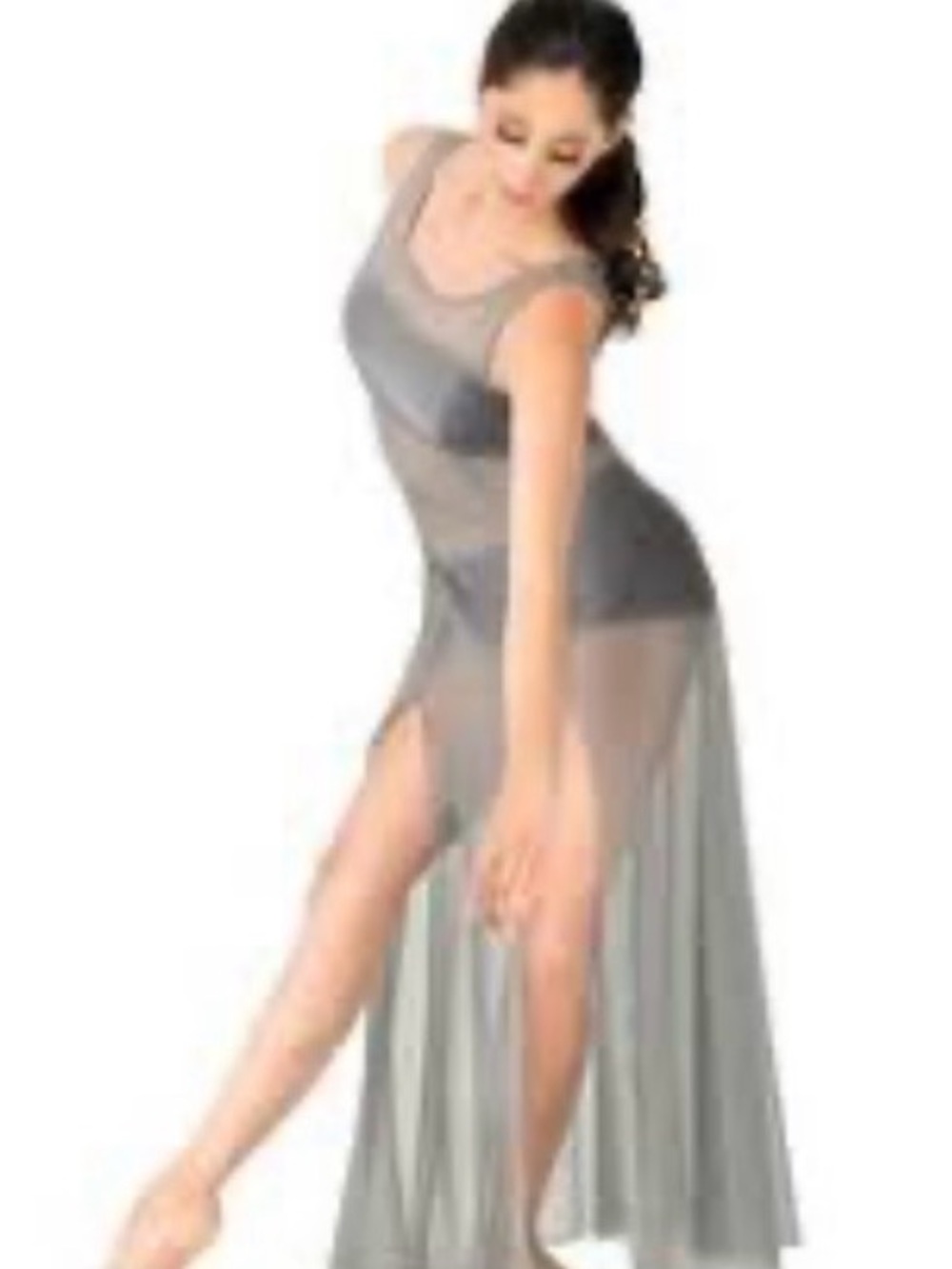 Xl Kids or small adult , double platinum dance Long Sheer Overlay Dress - Gray